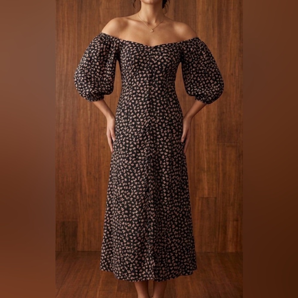 Billabong midi dress black floral midi off the shoulder dress size xs